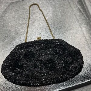 VTG. 60’s/70’s Hand Made Sparkling Black Bead & Sparkling Sequin Evening Bag